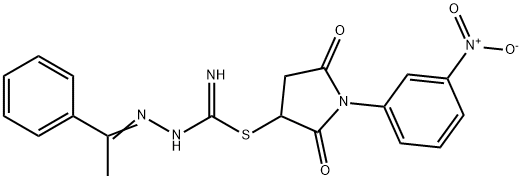 1-{3-nitrophenyl}-2,5-dioxo-3-pyrrolidinyl 2-(1-phenylethylidene)hydrazinecarbimidothioate 구조식 이미지