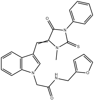 N-(2-furylmethyl)-2-{3-[(3-methyl-5-oxo-1-phenyl-2-thioxo-4-imidazolidinylidene)methyl]-1H-indol-1-yl}acetamide Structure