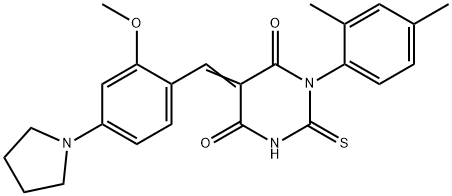 1-(2,4-dimethylphenyl)-5-[2-methoxy-4-(1-pyrrolidinyl)benzylidene]-2-thioxodihydro-4,6(1H,5H)-pyrimidinedione Structure