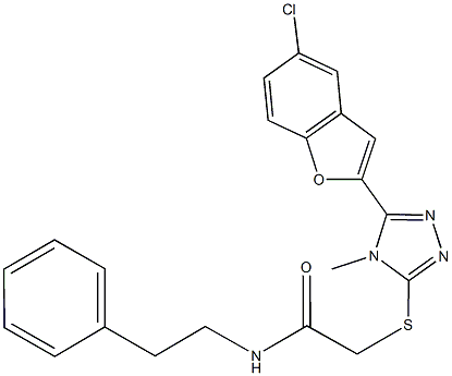 2-{[5-(5-chloro-1-benzofuran-2-yl)-4-methyl-4H-1,2,4-triazol-3-yl]sulfanyl}-N-(2-phenylethyl)acetamide 구조식 이미지