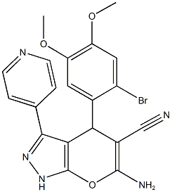 6-amino-4-(2-bromo-4,5-dimethoxyphenyl)-3-(4-pyridinyl)-1,4-dihydropyrano[2,3-c]pyrazole-5-carbonitrile 구조식 이미지