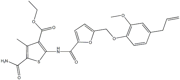ethyl 2-({5-[(4-allyl-2-methoxyphenoxy)methyl]-2-furoyl}amino)-5-(aminocarbonyl)-4-methyl-3-thiophenecarboxylate 구조식 이미지