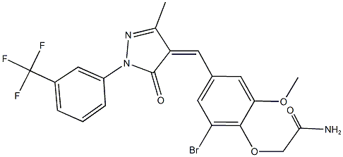 2-[2-bromo-6-methoxy-4-({3-methyl-5-oxo-1-[3-(trifluoromethyl)phenyl]-1,5-dihydro-4H-pyrazol-4-ylidene}methyl)phenoxy]acetamide 구조식 이미지