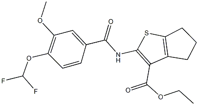 ethyl 2-{[4-(difluoromethoxy)-3-methoxybenzoyl]amino}-5,6-dihydro-4H-cyclopenta[b]thiophene-3-carboxylate 구조식 이미지