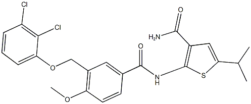 2-({3-[(2,3-dichlorophenoxy)methyl]-4-methoxybenzoyl}amino)-5-isopropyl-3-thiophenecarboxamide 구조식 이미지