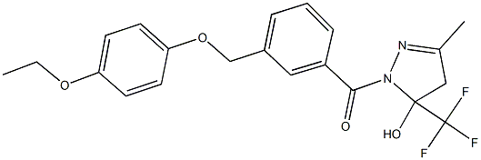 1-{3-[(4-ethoxyphenoxy)methyl]benzoyl}-3-methyl-5-(trifluoromethyl)-4,5-dihydro-1H-pyrazol-5-ol 구조식 이미지