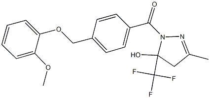 1-{4-[(2-methoxyphenoxy)methyl]benzoyl}-3-methyl-5-(trifluoromethyl)-4,5-dihydro-1H-pyrazol-5-ol 구조식 이미지