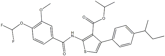 isopropyl 4-(4-sec-butylphenyl)-2-{[4-(difluoromethoxy)-3-methoxybenzoyl]amino}-3-thiophenecarboxylate 구조식 이미지