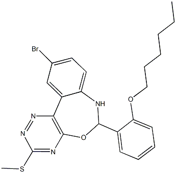 2-[10-bromo-3-(methylthio)-6,7-dihydro[1,2,4]triazino[5,6-d][3,1]benzoxazepin-6-yl]phenylhexylether 구조식 이미지