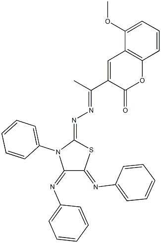 3-phenyl-4,5-bis(phenylimino)-1,3-thiazolidin-2-one [1-(5-methoxy-2-oxo-2H-chromen-3-yl)ethylidene]hydrazone 구조식 이미지