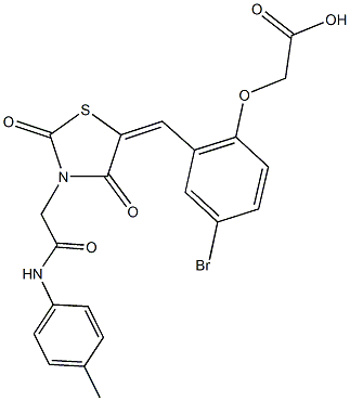 [4-bromo-2-({2,4-dioxo-3-[2-oxo-2-(4-toluidino)ethyl]-1,3-thiazolidin-5-ylidene}methyl)phenoxy]acetic acid Structure