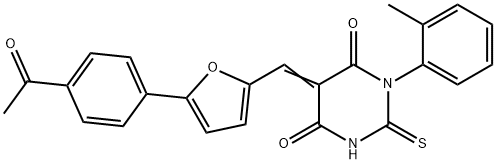 5-{[5-(4-acetylphenyl)-2-furyl]methylene}-1-(2-methylphenyl)-2-thioxodihydro-4,6(1H,5H)-pyrimidinedione Structure