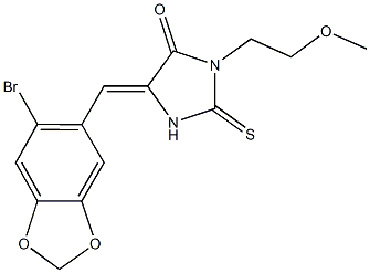 5-[(6-bromo-1,3-benzodioxol-5-yl)methylene]-3-(2-methoxyethyl)-2-thioxo-4-imidazolidinone 구조식 이미지