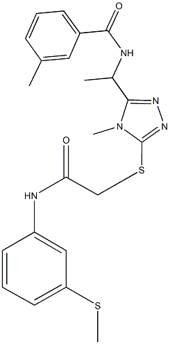 3-methyl-N-{1-[4-methyl-5-({2-[3-(methylsulfanyl)anilino]-2-oxoethyl}sulfanyl)-4H-1,2,4-triazol-3-yl]ethyl}benzamide 구조식 이미지