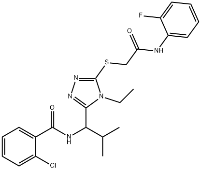 2-chloro-N-[1-(4-ethyl-5-{[2-(2-fluoroanilino)-2-oxoethyl]thio}-4H-1,2,4-triazol-3-yl)-2-methylpropyl]benzamide Structure