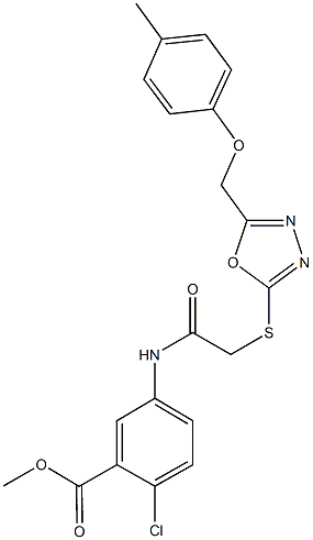 methyl 2-chloro-5-{[({5-[(4-methylphenoxy)methyl]-1,3,4-oxadiazol-2-yl}sulfanyl)acetyl]amino}benzoate Structure