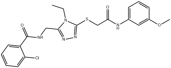 2-chloro-N-[(4-ethyl-5-{[2-(3-methoxyanilino)-2-oxoethyl]thio}-4H-1,2,4-triazol-3-yl)methyl]benzamide 구조식 이미지