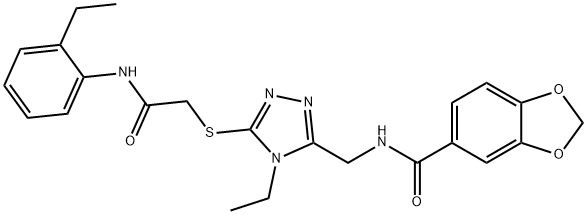 N-[(4-ethyl-5-{[2-(2-ethylanilino)-2-oxoethyl]sulfanyl}-4H-1,2,4-triazol-3-yl)methyl]-1,3-benzodioxole-5-carboxamide 구조식 이미지
