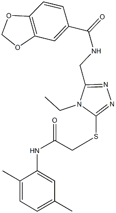 N-[(5-{[2-(2,5-dimethylanilino)-2-oxoethyl]sulfanyl}-4-ethyl-4H-1,2,4-triazol-3-yl)methyl]-1,3-benzodioxole-5-carboxamide 구조식 이미지