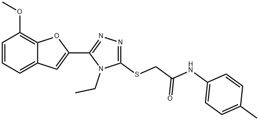 2-{[4-ethyl-5-(7-methoxy-1-benzofuran-2-yl)-4H-1,2,4-triazol-3-yl]sulfanyl}-N-(4-methylphenyl)acetamide 구조식 이미지