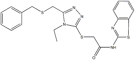 N-(1,3-benzothiazol-2-yl)-2-({5-[(benzylsulfanyl)methyl]-4-ethyl-4H-1,2,4-triazol-3-yl}sulfanyl)acetamide 구조식 이미지