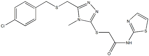 2-[(5-{[(4-chlorobenzyl)sulfanyl]methyl}-4-methyl-4H-1,2,4-triazol-3-yl)sulfanyl]-N-(1,3-thiazol-2-yl)acetamide 구조식 이미지