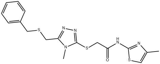 2-({5-[(benzylsulfanyl)methyl]-4-methyl-4H-1,2,4-triazol-3-yl}sulfanyl)-N-(4-methyl-1,3-thiazol-2-yl)acetamide Structure