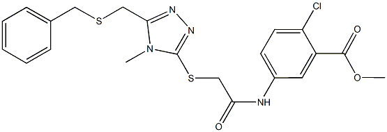 methyl 5-{[({5-[(benzylsulfanyl)methyl]-4-methyl-4H-1,2,4-triazol-3-yl}sulfanyl)acetyl]amino}-2-chlorobenzoate Structure