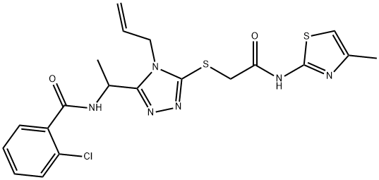 N-{1-[4-allyl-5-({2-[(4-methyl-1,3-thiazol-2-yl)amino]-2-oxoethyl}sulfanyl)-4H-1,2,4-triazol-3-yl]ethyl}-2-chlorobenzamide Structure