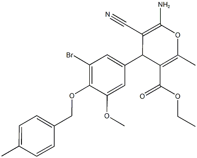 ethyl 6-amino-4-{3-bromo-5-methoxy-4-[(4-methylbenzyl)oxy]phenyl}-5-cyano-2-methyl-4H-pyran-3-carboxylate Structure