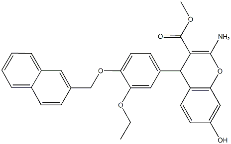 methyl 2-amino-4-[3-ethoxy-4-(2-naphthylmethoxy)phenyl]-7-hydroxy-4H-chromene-3-carboxylate Structure