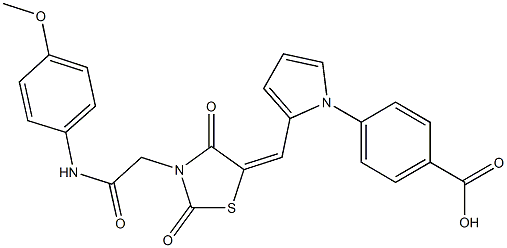 4-[2-({3-[2-(4-methoxyanilino)-2-oxoethyl]-2,4-dioxo-1,3-thiazolidin-5-ylidene}methyl)-1H-pyrrol-1-yl]benzoic acid 구조식 이미지