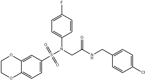 N-(4-chlorobenzyl)-2-[(2,3-dihydro-1,4-benzodioxin-6-ylsulfonyl)-4-fluoroanilino]acetamide 구조식 이미지