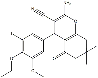 2-amino-4-(4-ethoxy-3-iodo-5-methoxyphenyl)-7,7-dimethyl-5-oxo-5,6,7,8-tetrahydro-4H-chromene-3-carbonitrile 구조식 이미지