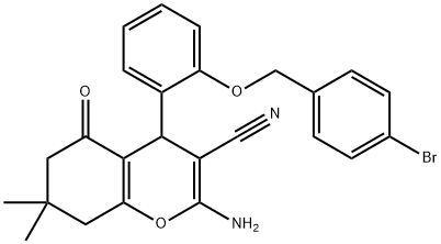 2-amino-4-{2-[(4-bromobenzyl)oxy]phenyl}-7,7-dimethyl-5-oxo-5,6,7,8-tetrahydro-4H-chromene-3-carbonitrile 구조식 이미지