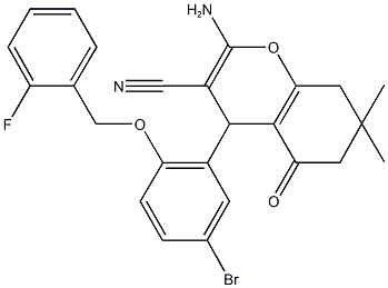 2-amino-4-{5-bromo-2-[(2-fluorobenzyl)oxy]phenyl}-7,7-dimethyl-5-oxo-5,6,7,8-tetrahydro-4H-chromene-3-carbonitrile Structure