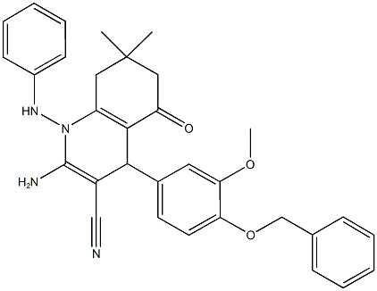 2-amino-1-anilino-4-[4-(benzyloxy)-3-methoxyphenyl]-7,7-dimethyl-5-oxo-1,4,5,6,7,8-hexahydro-3-quinolinecarbonitrile Structure