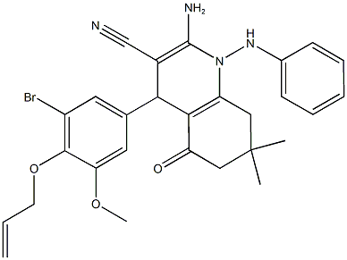 4-[4-(allyloxy)-3-bromo-5-methoxyphenyl]-2-amino-1-anilino-7,7-dimethyl-5-oxo-1,4,5,6,7,8-hexahydro-3-quinolinecarbonitrile Structure