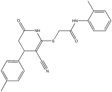 2-{[3-cyano-4-(4-methylphenyl)-6-oxo-1,4,5,6-tetrahydro-2-pyridinyl]sulfanyl}-N-(2-methylphenyl)acetamide 구조식 이미지