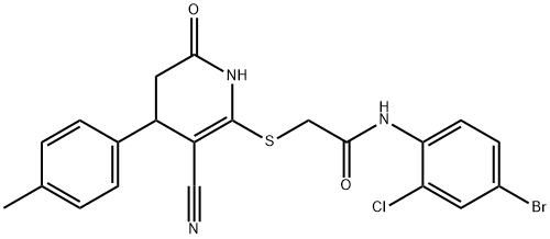 N-(4-bromo-2-chlorophenyl)-2-{[3-cyano-4-(4-methylphenyl)-6-oxo-1,4,5,6-tetrahydro-2-pyridinyl]sulfanyl}acetamide Structure