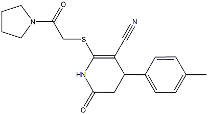 4-(4-methylphenyl)-6-oxo-2-{[2-oxo-2-(1-pyrrolidinyl)ethyl]sulfanyl}-1,4,5,6-tetrahydro-3-pyridinecarbonitrile 구조식 이미지