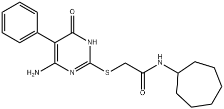 2-[(4-amino-6-oxo-5-phenyl-1,6-dihydro-2-pyrimidinyl)sulfanyl]-N-cycloheptylacetamide 구조식 이미지