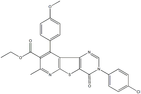 ethyl 3-(4-chlorophenyl)-9-(4-methoxyphenyl)-7-methyl-4-oxo-3,4-dihydropyrido[3',2':4,5]thieno[3,2-d]pyrimidine-8-carboxylate 구조식 이미지