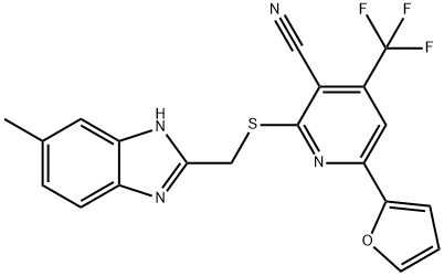 6-(2-furyl)-2-{[(5-methyl-1H-benzimidazol-2-yl)methyl]sulfanyl}-4-(trifluoromethyl)nicotinonitrile 구조식 이미지