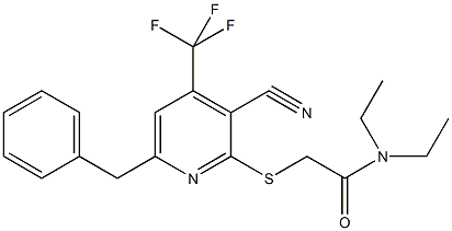 2-{[6-benzyl-3-cyano-4-(trifluoromethyl)-2-pyridinyl]sulfanyl}-N,N-diethylacetamide 구조식 이미지