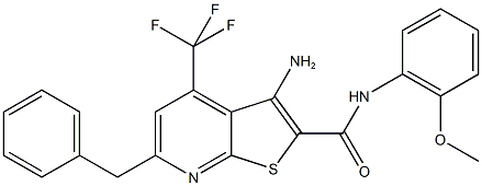 3-amino-6-benzyl-N-(2-methoxyphenyl)-4-(trifluoromethyl)thieno[2,3-b]pyridine-2-carboxamide 구조식 이미지