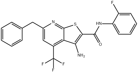 3-amino-6-benzyl-N-(2-fluorophenyl)-4-(trifluoromethyl)thieno[2,3-b]pyridine-2-carboxamide 구조식 이미지