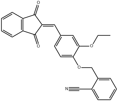 2-({4-[(1,3-dioxo-1,3-dihydro-2H-inden-2-ylidene)methyl]-2-ethoxyphenoxy}methyl)benzonitrile 구조식 이미지