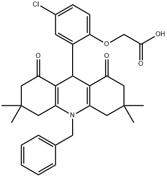 [2-(10-benzyl-3,3,6,6-tetramethyl-1,8-dioxo-1,2,3,4,5,6,7,8,9,10-decahydro-9-acridinyl)-4-chlorophenoxy]aceticacid Structure