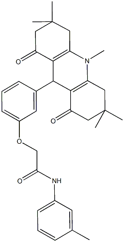 N-(3-methylphenyl)-2-[3-(3,3,6,6,10-pentamethyl-1,8-dioxo-1,2,3,4,5,6,7,8,9,10-decahydro-9-acridinyl)phenoxy]acetamide 구조식 이미지